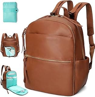 MOMINSIDE Diaper Bag Backpack, Leather Baby Bag with 6 Insulated Pockets, 18 Pockets Travel Backpack Mommy Bag, Changing Pad, Stroller Straps, Wet bag, Large Capacity for Mom Dad (Brown)