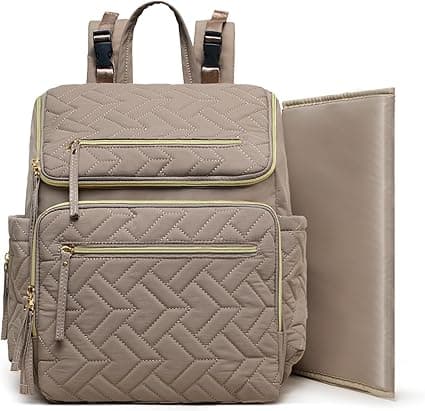 Omanmoli Diaper Bag Backpack Baby Large Travel Work School Backpack for Women with 17 Bag Organizers,4 Insulated Pockets,Portable Changing Pad,Stroller Buckles,Brown