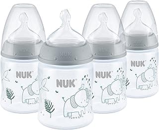 NUK Smooth Flow Anti-Colic Baby Bottle, 5 oz (150 mL), Grey Elephant, 4 Pack