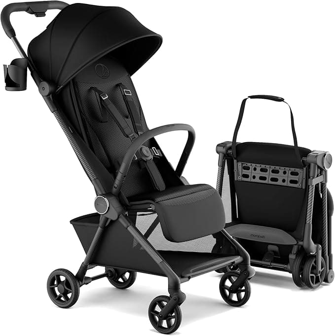 Mompush Nexis Carbon Travel Stroller, Ultra-Lightweight 11.5 lbs, Compact & Airplane Carry-On Approved, One-Second Auto-Fold, One-Hand Full Recline, from Birth to 50 lbs, JPMA Certified