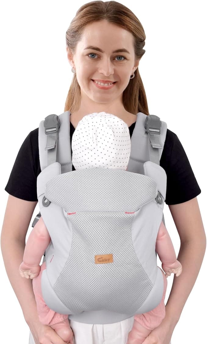 CUBY Baby Carriers from Newborn, 4-in-1 Magnetic Snap Baby Carrier with Adjustable Breathable Head Neck Support Baby Sling Wraps Carrier, Toddler Front and Back Baby Carriers Use Up to 8-40 LBS (Grey)