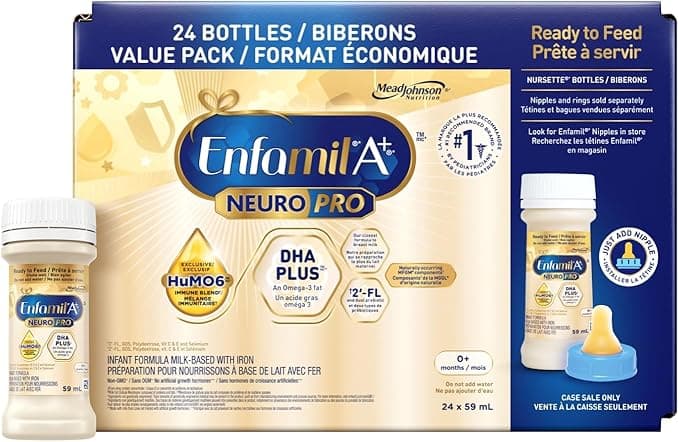 Enfamil A+ NeuroPro, Baby Formula, Ready to Feed Nursettes, with Brain Building DHA and 2'FL for Immune Support, 0+ Months, 24 x 59mL