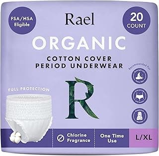 Rael Disposable Underwear for Women, Organic Cotton Cover - Incontinence Pads, Postpartum Essentials, Disposable Underwear, Unscented, Maximum Coverage (Size L-XL, 20 Count)