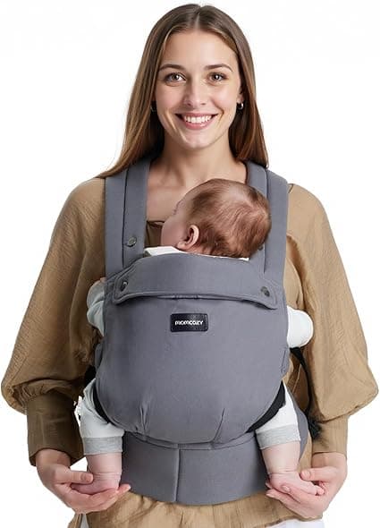 Momcozy Baby Carrier Newborn to Toddler - Ergonomic, Cozy and Lightweight Infant Carrier for 7-44lbs, Effortless to Put On, Ideal for Hands-Free Parenting, Enhanced Lumbar Support, Gery