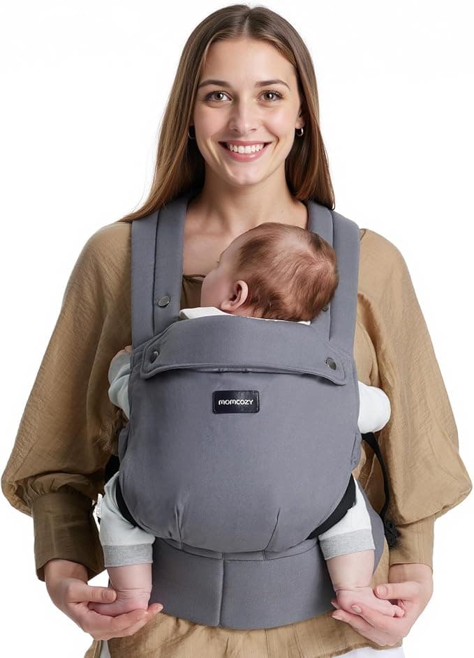 Momcozy Baby Carrier Newborn to Toddler - Ergonomic, Cozy and Lightweight Infant Carrier for 7-44lbs, Effortless to Put On, Ideal for Hands-Free Parenting, Enhanced Lumbar Support, Gery