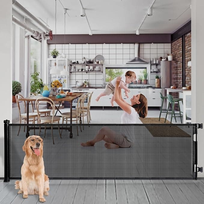 Retractable Baby Gate for Stairs 33.8"x118" - Dog Gate & Barrier Indoor Stairs Baby Gate - Extra Wide Pet Gate for Indoor Child Safety Gate Drilling Required