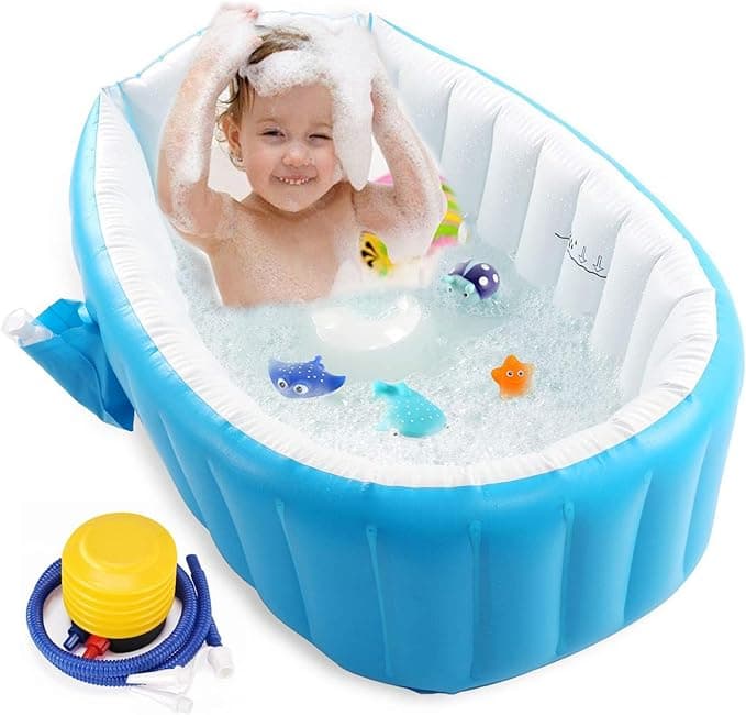 Mini Inflatable Pool, Portable Inflatable Pool - Non-Slip, Foldable Design, with Foot Pump (Blue)