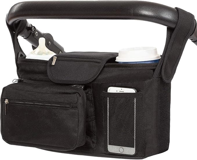 Universal Baby Stroller Organizer, Adjustable Shoulder Strap, and Detachable Phone Pocket, Ideal Stroller Accessories, Stroller Organizer for Uppababy, Baby Jogger, Britax, Doona, and More