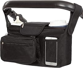 Universal Baby Stroller Organizer, Adjustable Shoulder Strap, and Detachable Phone Pocket, Ideal Stroller Accessories, Stroller Organizer for Uppababy, Baby Jogger, Britax, Doona, and More