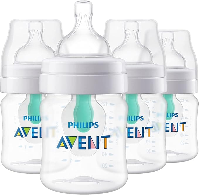 Philips Avent Anti-Colic Bottle with AirFree Vent, 4oz, with Flow 1 Nipples, 0m+, 4pk, Clear, SCY701/04