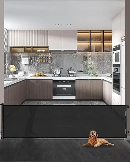 Retractable Baby Gate,Mesh Baby Extra Wide Gate,Extra Long Dog Gate, 33.6" Tall,Large Extends up to 118" Wide,Child Safety Extra Large Gate for Doorways, Stairs(33.6"x118",Black