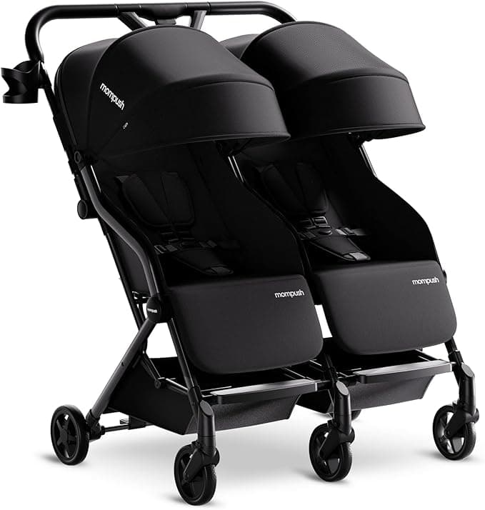 Mompush Lithe Double Stroller, Lightweight Side by Side Stroller for Newborn and Toddler, Easy Fold, Spacious Seats with Recline, UPF50+ Canopy