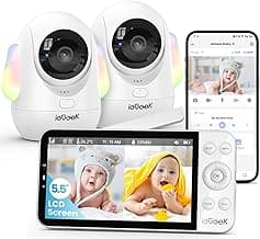 ieGeek 4MP Baby Monitor,RGB Night Light Moniteur Bébé, 5.5" Wireless IPS Screen & Phone App, 355°Auto Tracking, 2.4G/5G WiFi 4000mah Battery,Temp & Humidity Detection,2 Way Audio,Lullabies