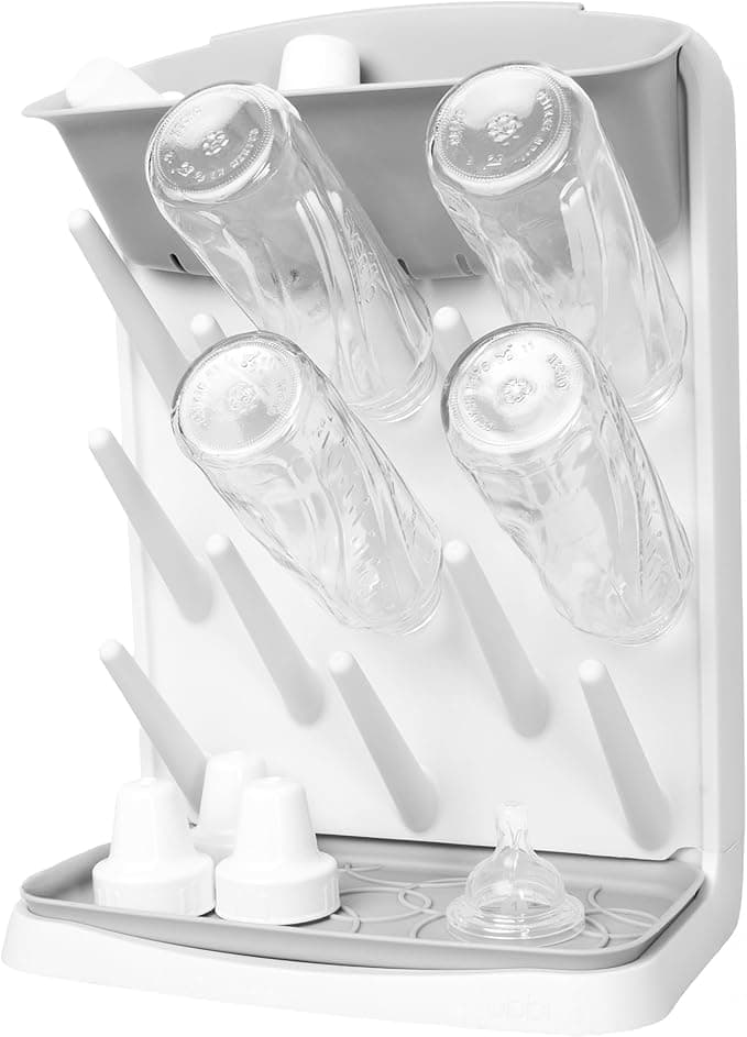 Ubbi Vertical Baby Bottle Drying Rack, Countertop Drying Rack Baby Accessory, Grey