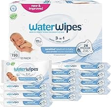 WaterWipes Sensitive+ Newborn & Baby Wipes, 3-In-1 Cleans, Cares, Protects, 99.9% Water, Unscented & Hypoallergenic, 720 Count (12 Packs)