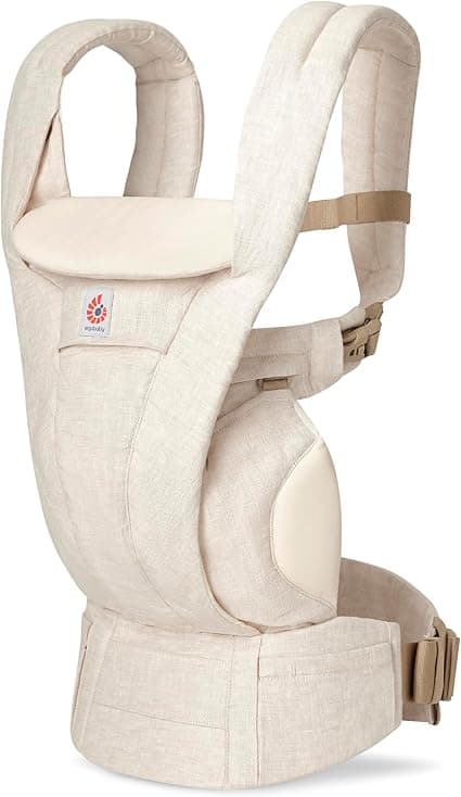 Ergobaby Omni Deluxe Baby Carrier for Newborn to Toddlers 0-48 Months (7-45 lbs) - 4-Position Natural Linen Baby Carrier with Ergonomic Support, Storage Pockets, and Sun Hood - Natural Linen