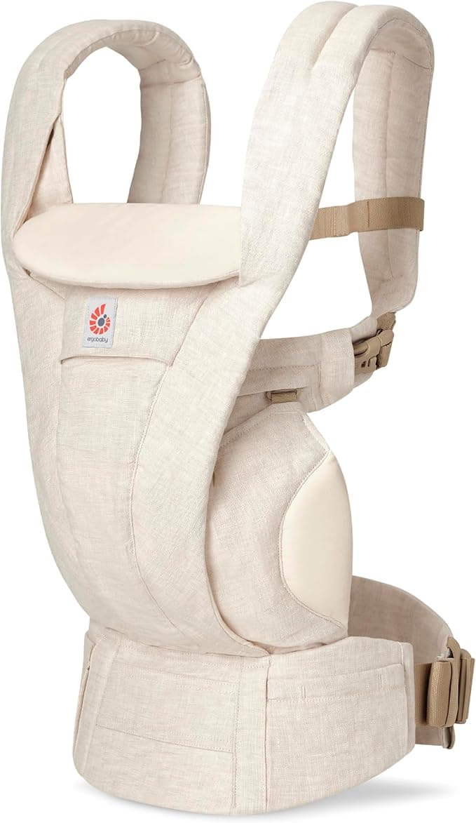 Ergobaby Omni Deluxe Baby Carrier for Newborn to Toddlers 0-48 Months (7-45 lbs) - 4-Position Natural Linen Baby Carrier with Ergonomic Support, Storage Pockets, and Sun Hood - Natural Linen