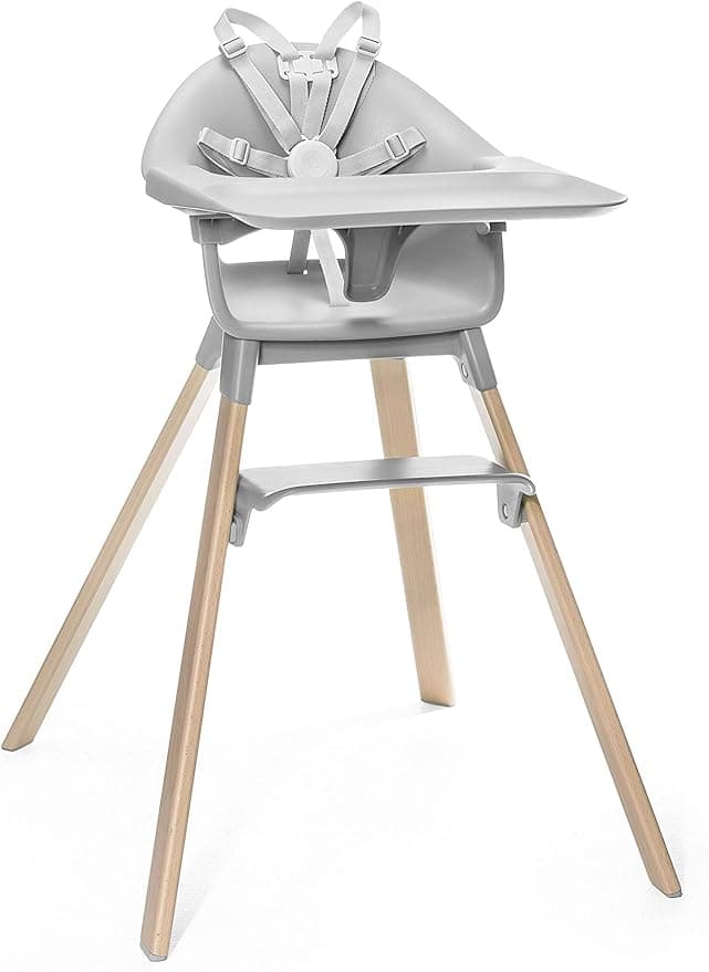 Stokke Clikk High Chair, Cloud Grey - All-In-One High Chair with Tray + Harness - Light, Durable & Travel Friendly - Ergonomic with Adjustable Features - Best for 6-36 Months or Up to 33 lbs