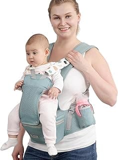 Baby Carrier with Hip Seat for Newborn to Toddler, 6-in-1 Ergonomic Infant Carrier for 0-36 Month Baby, All Positions Soft Breathable Mesh Wrap Carrier with Waist Stool, Easily Adjustable Baby Holder