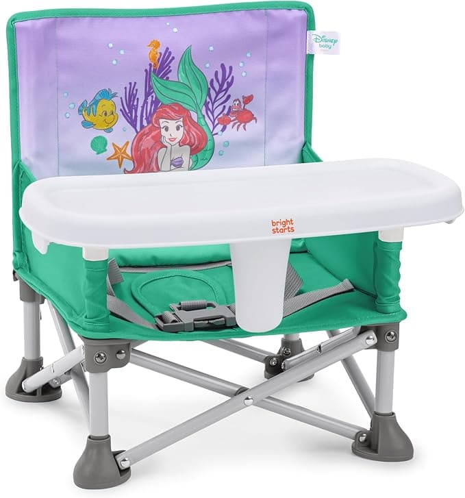 Bright Starts Disney Princess Ariel Pop 'N Sit Portable Booster, Indoor/Outdoor Use, Floor Seat with Feeding Tray, 6 Mos - 3 Yrs