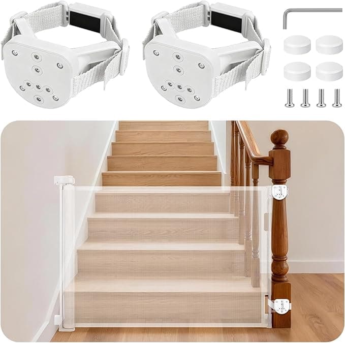 2Pcs Baby Gate Stair Railing Banister Adapter, Fits 1.9-4.72'' Diameter Universal Banisters, Wide Square/Round Railings No-Drilling Mounting Fittings for Retractable Gates (White, Not for Iron Gate)