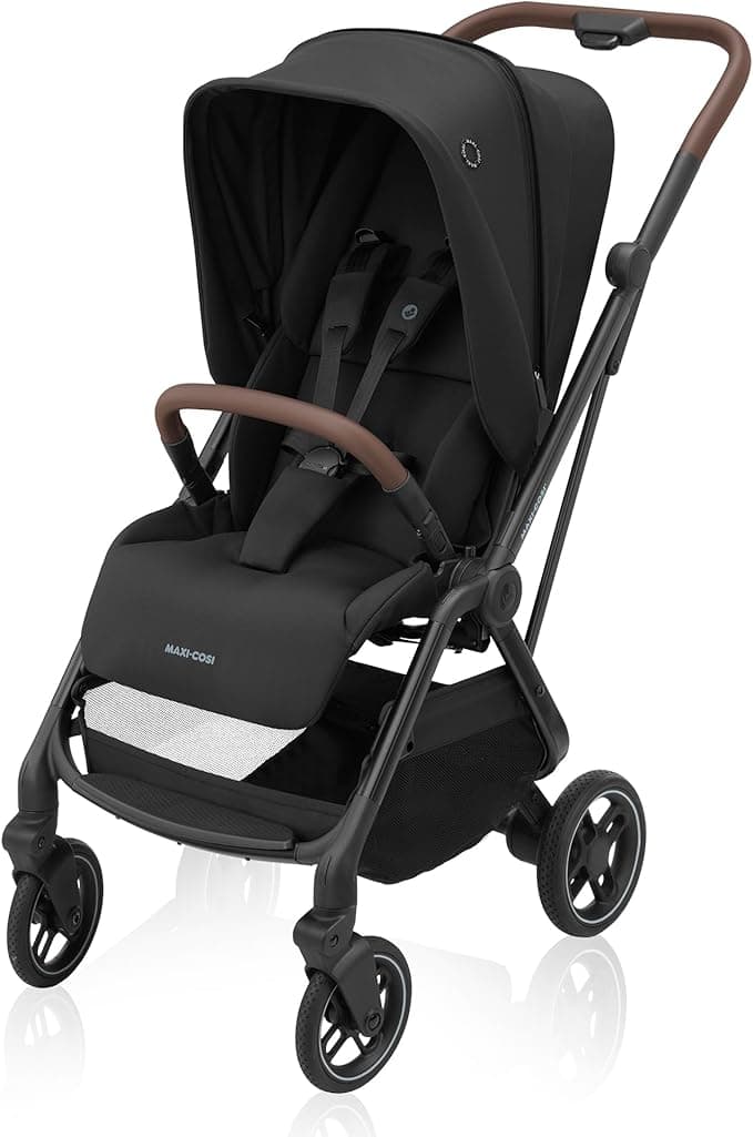 Maxi-Cosi Leona Ultra-Compact Lightweight Stroller – City Travel Stroller with One-Hand Fold, Reversible Reclining Seat, Adjustable Height, Shock-Absorbing Suspension, Large Canopy & Car Seat Compatibility