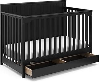 Graco Hadley 5-in-1 Convertible Crib with Drawer (Black) – Crib with Drawer Combo, Includes Full-Size Nursery Storage Drawer, Converts from Baby Crib to Toddler Bed, Daybed and Full-Size Bed