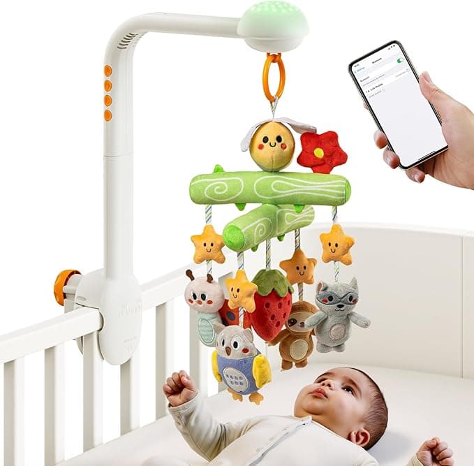 TUMAMA Crib Mobile with Music and Lights, Baby Mobile Cute Bee Crib Toys Hanging, Remote Control Nursery Mobiles for Bassinet, Rotation, Starlight Projection and Lullabies for Babies