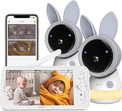 Arenti 4MP Baby Monitor 2 Cameras, 5G&2.4G WiFi Smart Baby Camera 2PC with 5-Inch Wireless Display, Super Night Vision, Lullabies, Cry & Motion Detection, Temp & Humidity Sensor, Two Way Audio Cream