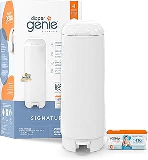 Diaper Genie Signature Pail Gift Set Includes 1 Easy Roll Refill with 30 Bags | Holds Up to 1,410 Newborn-Sized Diapers Per Refill White