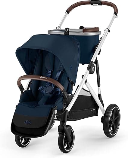 Cybex Gazelle S 2 Stroller – Modular Double Stroller for Infant and Toddler, Includes Detachable Shopping Basket, Over 20+ Configurations, Folds Flat for Easy Storage - Ocean Blue/Silver Frame