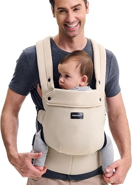 Momcozy Baby Carrier Newborn to Toddler - Ergonomic, Cozy and Lightweight Infant Carrier for 7-44lbs, Effortless to Put On, Ideal for Hands-Free Parenting, Enhanced Lumbar Support, Khaki
