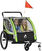 Aosom Baby Bike Trailer for Kids 2 Seater, 3-in-1 Walk/Jog/Ride High-Visibility Bike Stroller for Toddler Wagon, Weather-Strong Double Bicycle Trailer Accessory for Kids