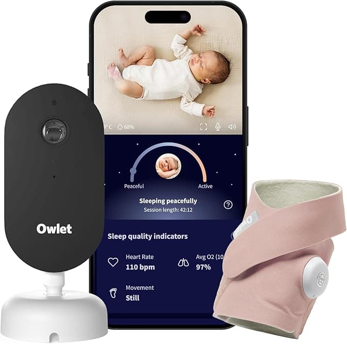 Owlet Dream Duo (3rd Gen) – Smart Baby Monitor with Sock & HD Video Cam, Tracks Pulse Rate, Oxygen Trends & Sleep, 2K HD Video, Cry & Motion Alerts, Temp Monitoring | Dusty Rose