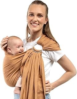 Linen Boba Ring Sling Baby Carrier Newborn to Toddler - Lightweight & Breathable Bamboo Viscose Blend Baby Sling Carrier, Hip-Healthy Baby Wrap Carrier for Front & Hip Carry, 8-35 lbs (Rye)