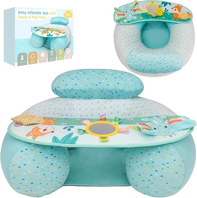 Baby Chair Sit Me Up Floor Seat with Detachable Activity Sensory Tray, Inflatable Seat with Cover for Babies 3-36 Months, Portable Baby Seats for Sitting up, Elephant