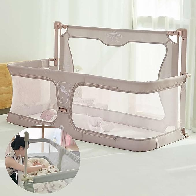 3 in 1 Baby Bedside Sleeper,Bedside Crib for Baby,120x50cm,Breathable Bassinet,in Bed Bassinet for Baby for Co Sleeper,for Cosleeper in Bed,Next to Me Crib, Breathable and Visible Mesh Window (Color