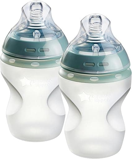 Tommee Tippee Natural Start Anti Colic 9 oz BPA Free Silicone Baby Bottles, 0+ Months, Silicone Feels Like Mother's Skin, Slow Flow Breast-Like Nipple, Clear, Pack of 2