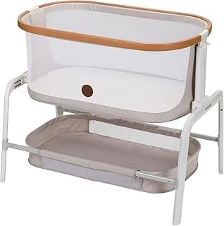 Maxi-Cosi Iora Bedside Bassinet , infant bedside sleeper crib, 4 height positions, portable & folds flat, large storage basket, includes travel bag, Horizon Sand