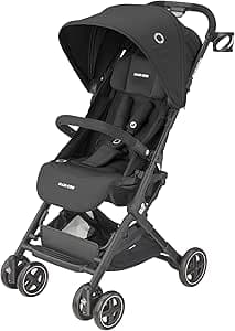 Maxi-Cosi Lara Ultra Compact Stroller, Airplane Carry-on Compliant for travel, Lightweight, one-hand fold, large storage, inludes travel bag Essential Black