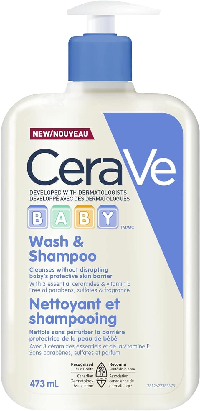 CeraVe Baby Wash & Shampoo Gentle Tear-Free Formula Hypoallergenic, Fragrance Free, Paraben Free & Sulfate Free,473 ml, White