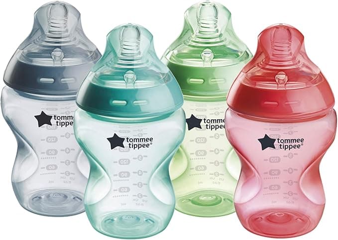 Tommee Tippee Closer to Nature Baby Bottles | Slow Flow Breast-Like Nipple with Anti-Colic Valve (9oz, 4 Count) | Fiesta Fun Time