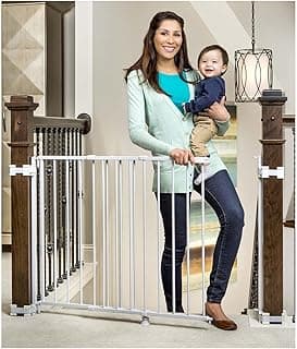 Regalo 2-in-1 Stairway and Hallway Wall Mounted Baby Gate, Includes Banister and Wall Mounting Kit, White
