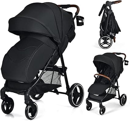 HONEY JOY Baby Stroller, Foldable High Landscape Infant Carriage with Foot Cover, Adjustable Backrest & Canopy, Suspension Wheels & Storage Basket, Newborn Pushchair Stroller for Boys Girls (Black)