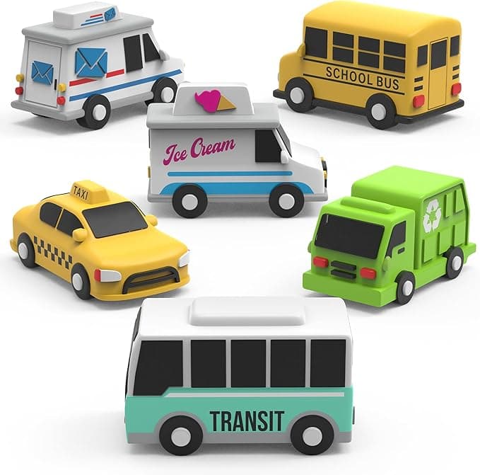 Tub Works® Vehicles™ Bath Cars, 6 Pack | Mold Free, Sealed, No Hole Design | Soft, Squeezable & Float | Fun Baby & Toddler Bath Toys | City Car Bath Toys