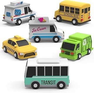 Tub Works® Vehicles™ Bath Cars, 6 Pack | Mold Free, Sealed, No Hole Design | Soft, Squeezable & Float | Fun Baby & Toddler Bath Toys | City Car Bath Toys