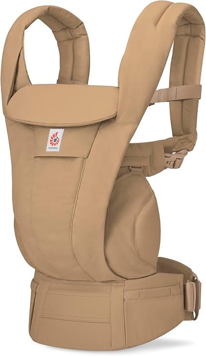 Ergobaby Omni Deluxe Baby Carrier for Newborn to Toddlers 0-48 Months (7-45 lbs) - 4-Position 100% Premium Cotton Baby Carrier with Ergonomic Support, Storage Pockets, and Sun Hood - Camel
