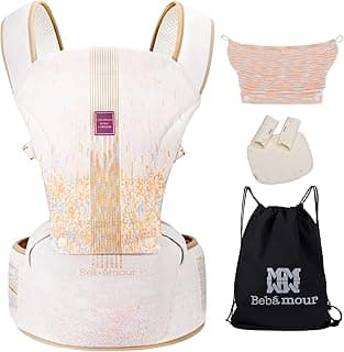 Bebamour Knit Baby Carrier Newborn to Toddler with Hip Seat Baby Carrier Front and Back Carry Carrier with Head Hood & 3 Pieces Teething Pads (White)