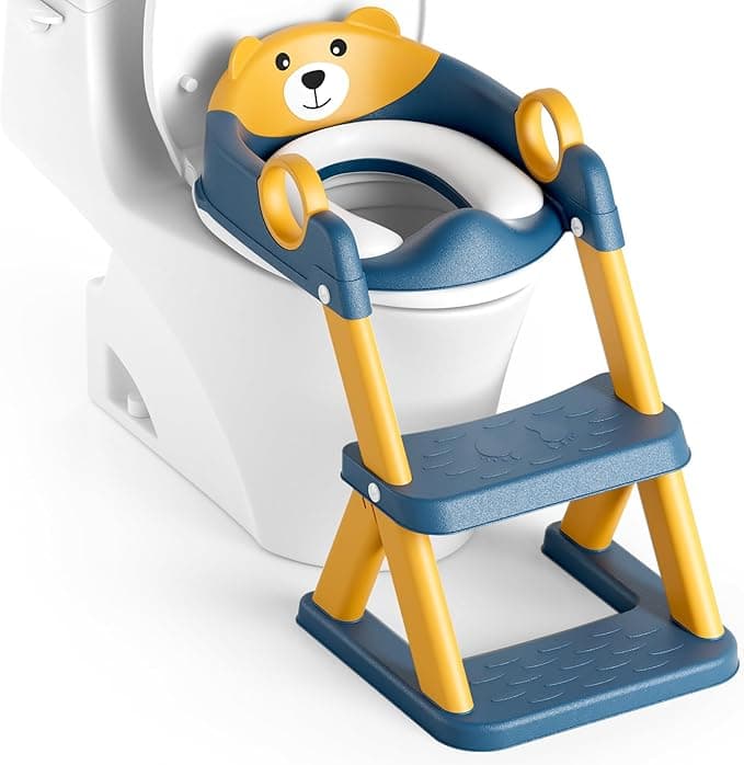 Potty Training Seat, Upgrade Toddler Toilet Seat for Kids Boys Girls, 2 in 1 Potty Training Toilet for Kids, Splash Guard Anti-Slip Pad Step Stool(Blueyellow)