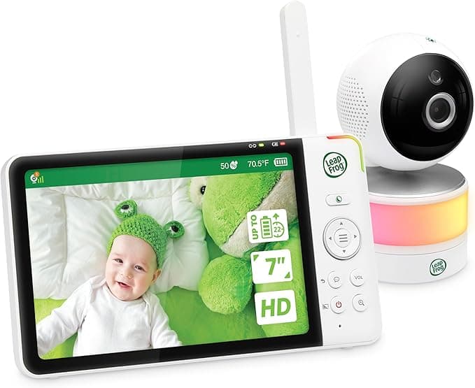 Leapfrog LF920HD Baby Monitor with Camera and Audio, 7" Hd Display Baby Camera Monitor, Color Night Vision, 360 Pan-Tilt, Night Light, Temp & Humidity Sensor, Up to 1000ft, Secure Transmission